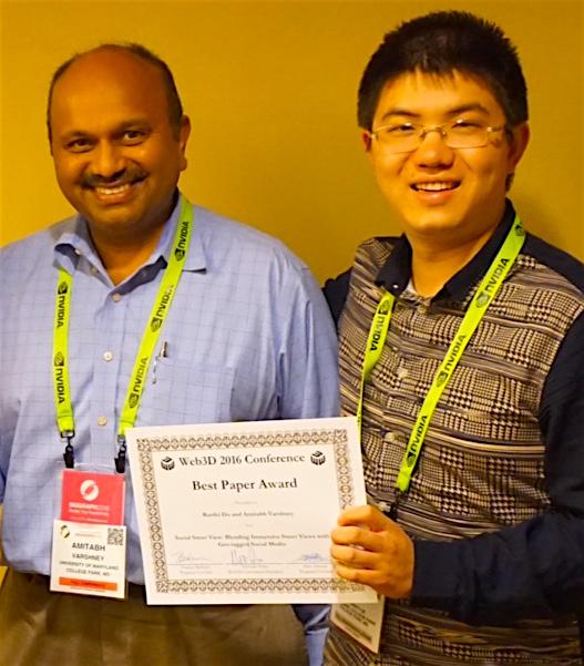 Photo of Amitabh Varshney and Ruofei Du holding award for “Best Paper"