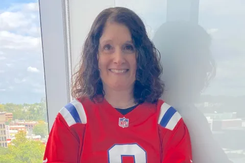 A photo of Dana Purcell wearing a football jersey