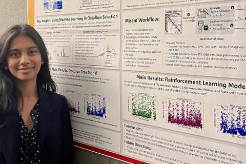 woman in front of research poster