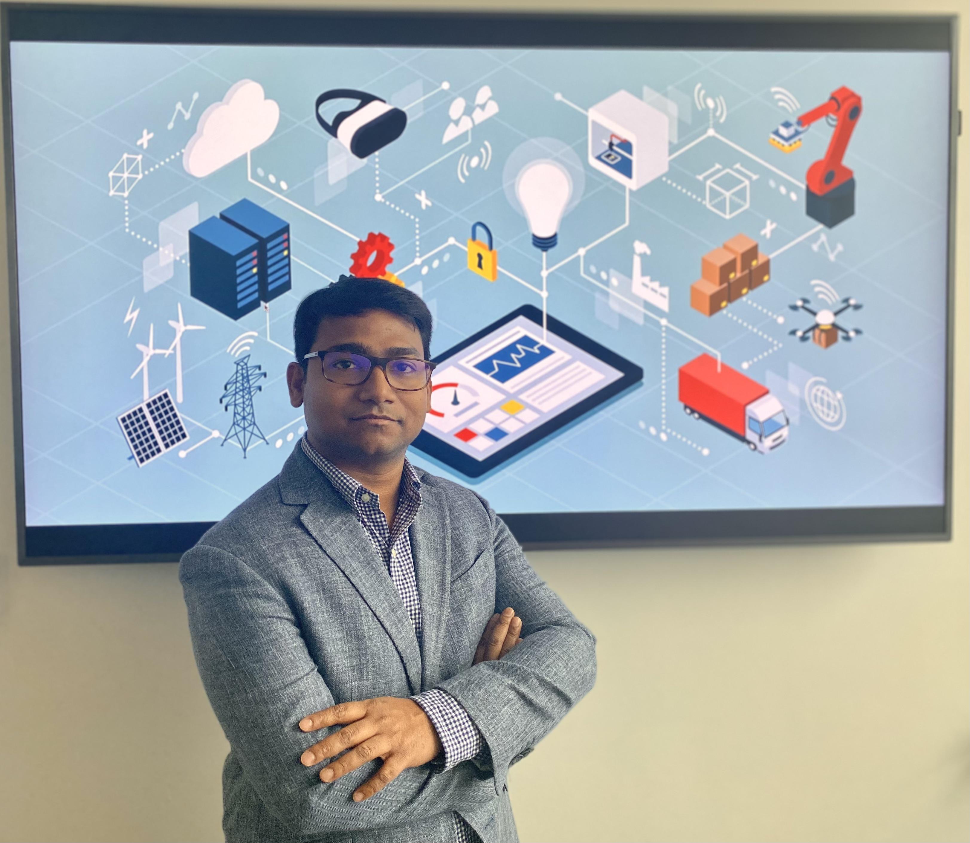 man standing in front of IOT devices