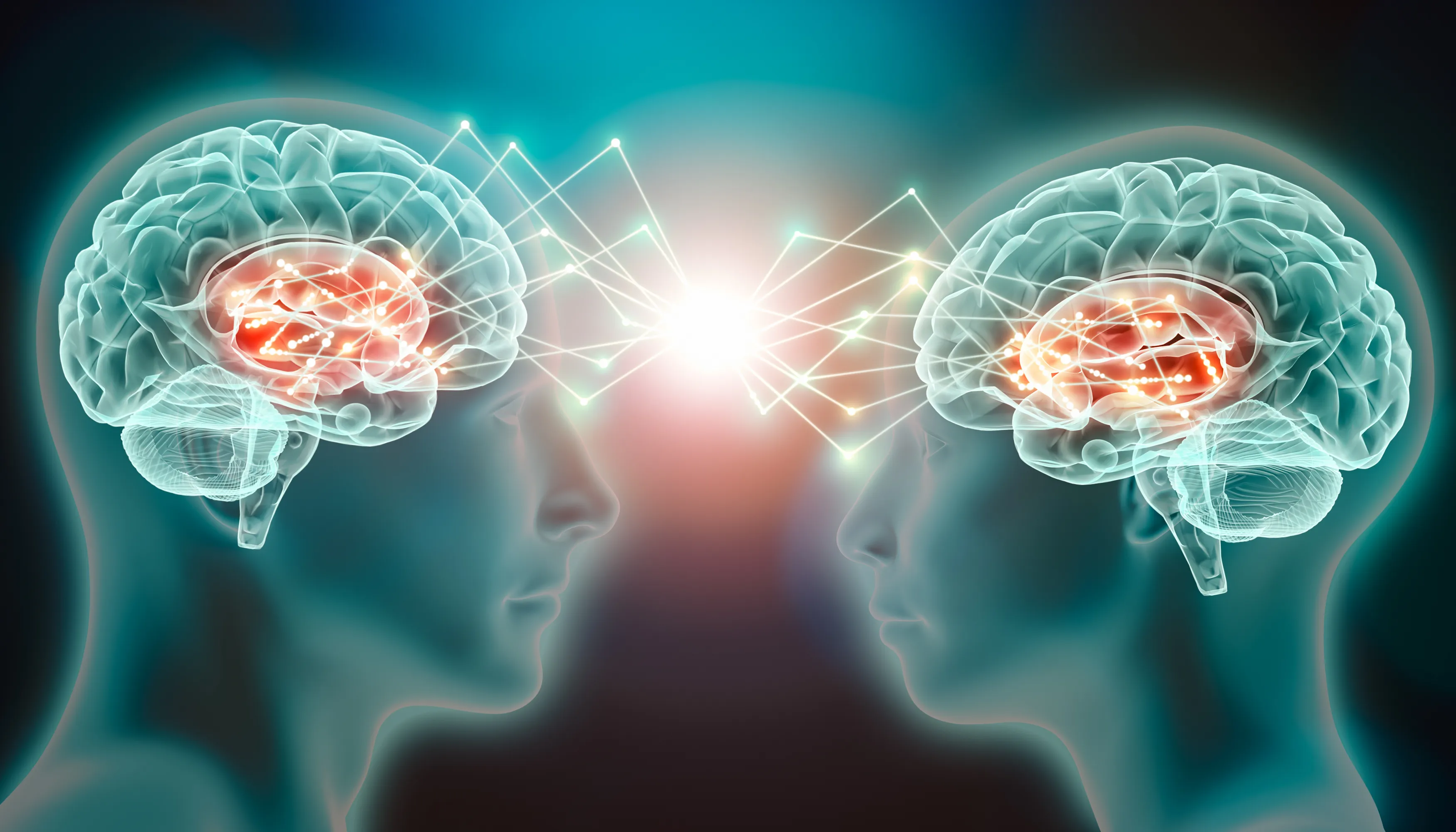 An image of two brains with zigzags connecting them.